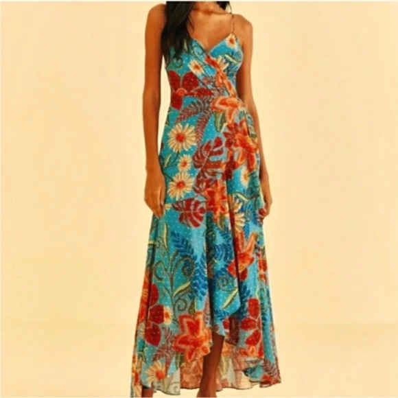 NWT Farm Rio Blue Flower Dream Sleeveless Midi Dress Size Medium - Picture 1 of 7
